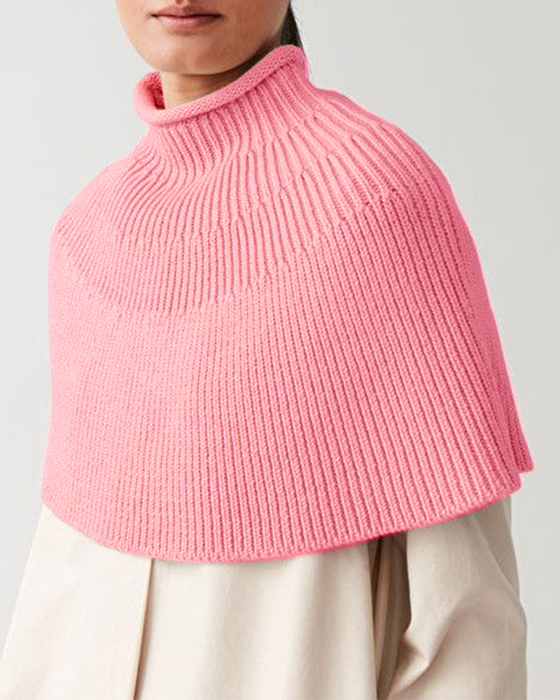 Knitted cape for women with high collar and fine rib structure Lune London