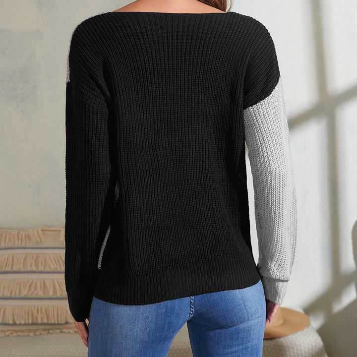 Casual sweater for women with asymmetric color play and V-neck Lune London
