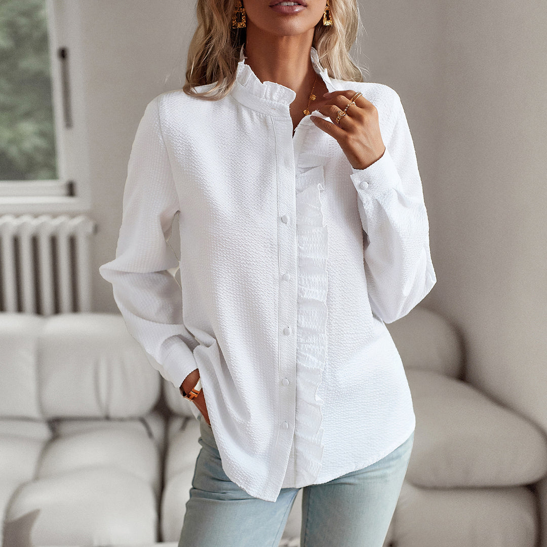Women's blouse with ruffle details and a fine texture Lune London