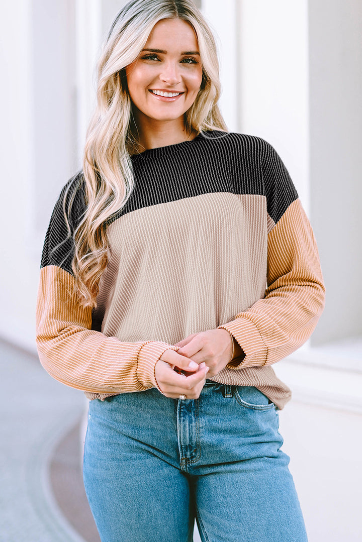 Pull femme décontracté avec structure côtelée et blocs de couleur Lune London
