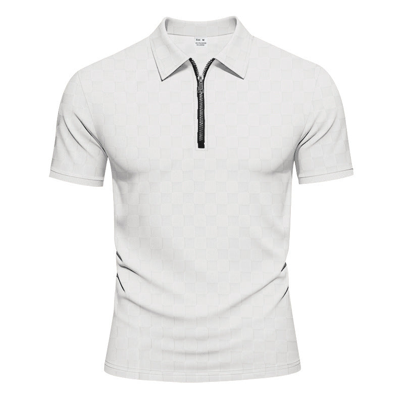 Modern short-sleeved polo for men with zipper and check pattern Lune London