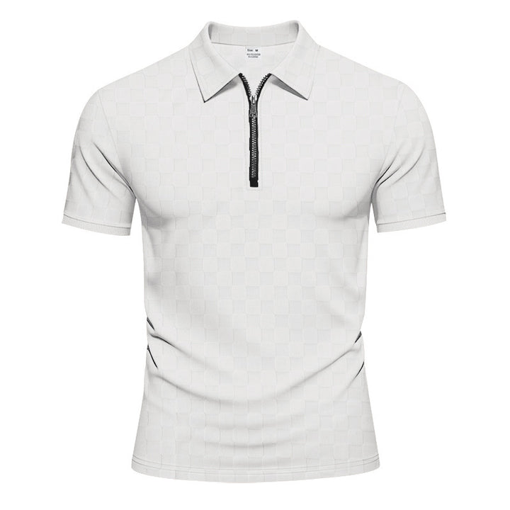 Modern short-sleeved polo for men with zipper and check pattern Lune London