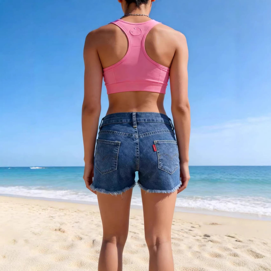 Women's casual denim shorts with frayed hem and high waist Lune London