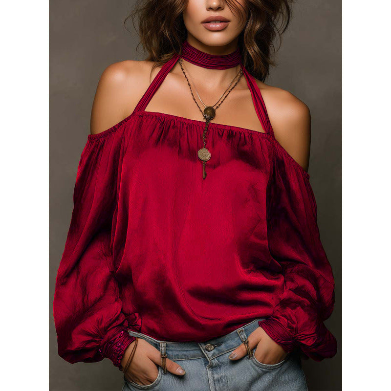 Women Off-Shoulder Blouse with Voluminous Sleeves and Choker Lune London