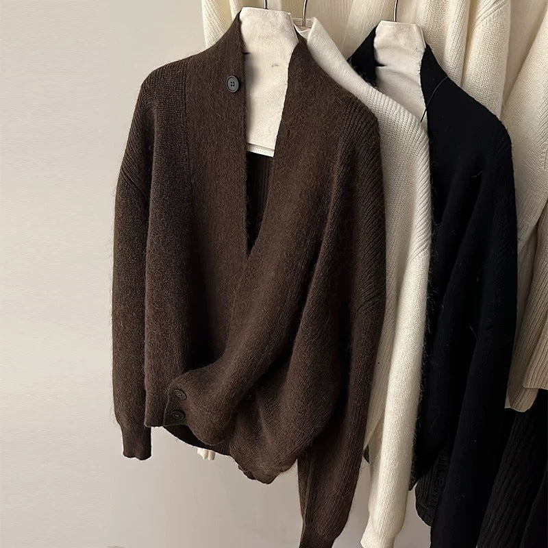 Ladies fashion knitted cardigan with trendy lapels Lune London