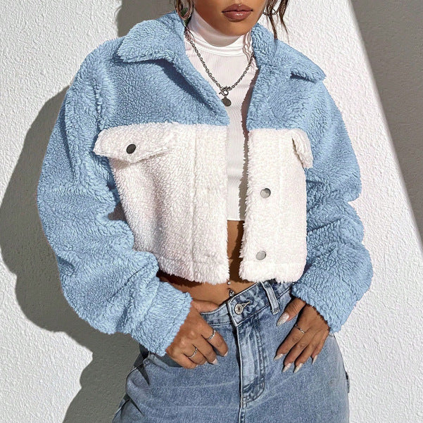 Ladies Trendy Fleece Jacket with Chic Contrast Design and Style