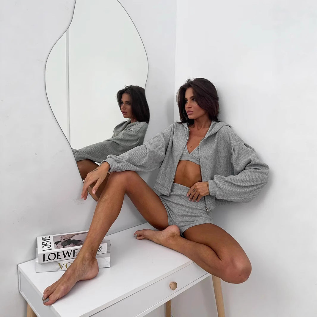 Casual set for women with short hoodie and fitted mini skirt Lune London