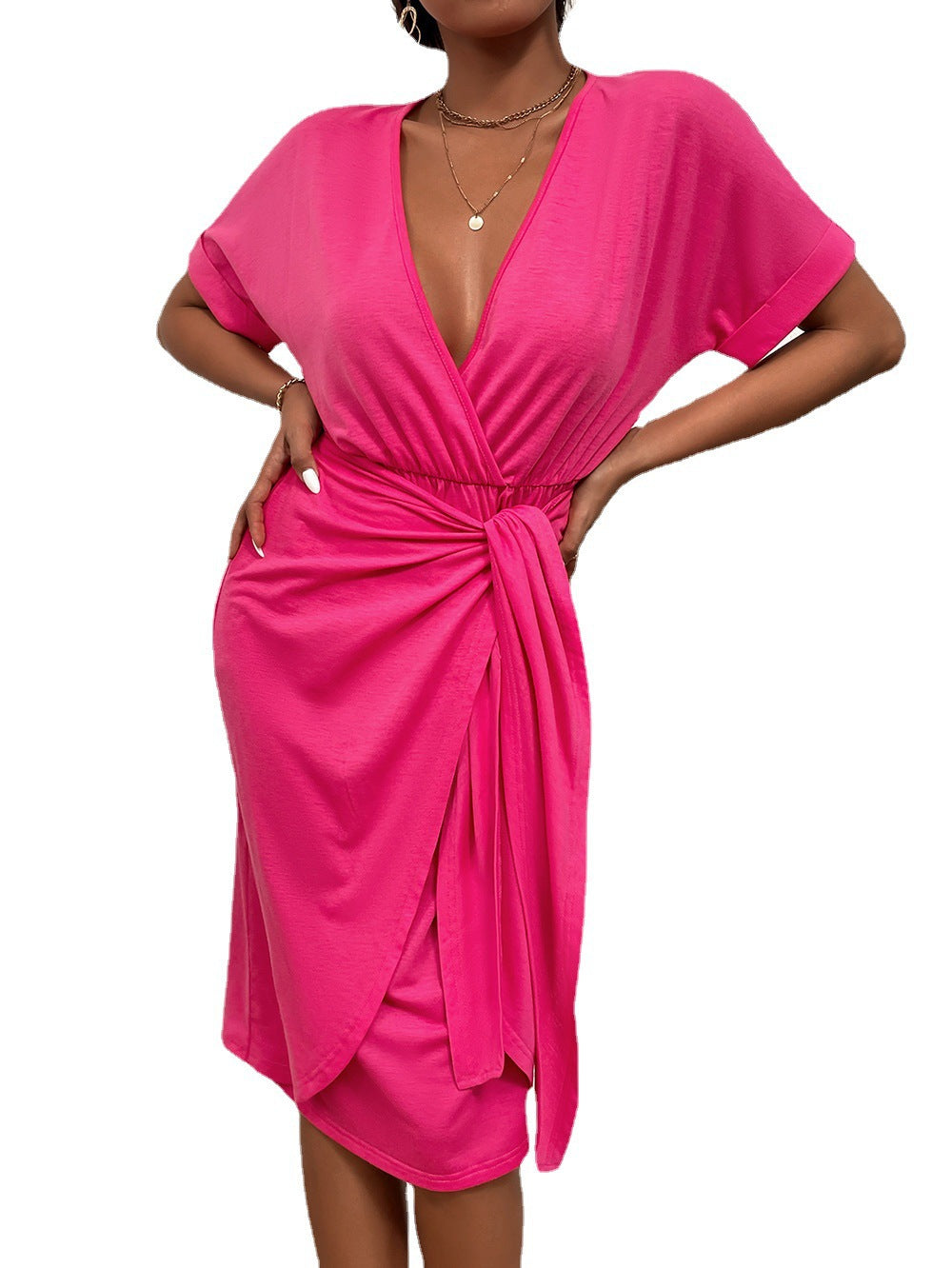 Wrap dress for women with deep V-neck and waist belt Lune London