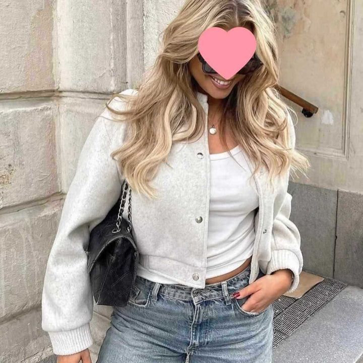 Casual bomber jacket for women with snap button closure and soft pockets Lune London