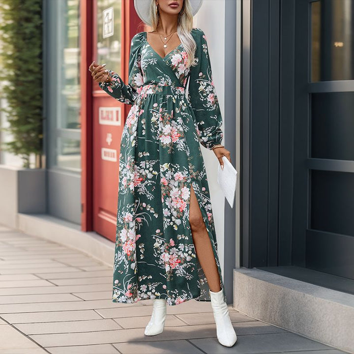 Maxi dress women with floral design and side slit Lune London