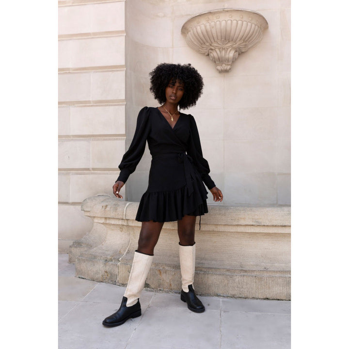 Flattering wrap mini dress for ladies with leopard print Lune London