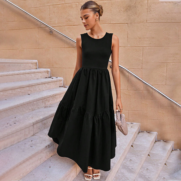 Robe Maxi Rétro Femme avec jupe à volants chic et design sans manches Chic & Stil