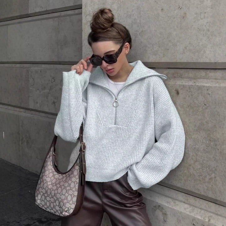 pull en tricot chunky pour femmes avec col montant et fermeture éclair Chic & Stil