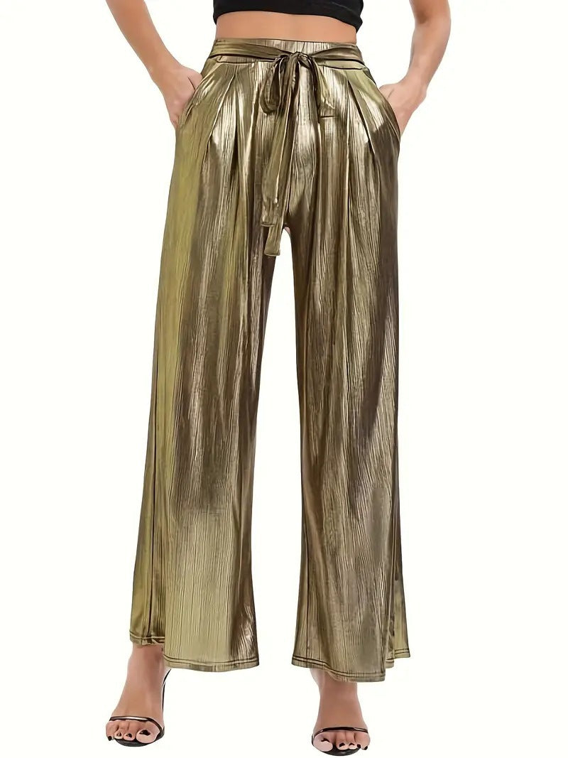 Elegant pleated pants for women with a glossy finish Lune London