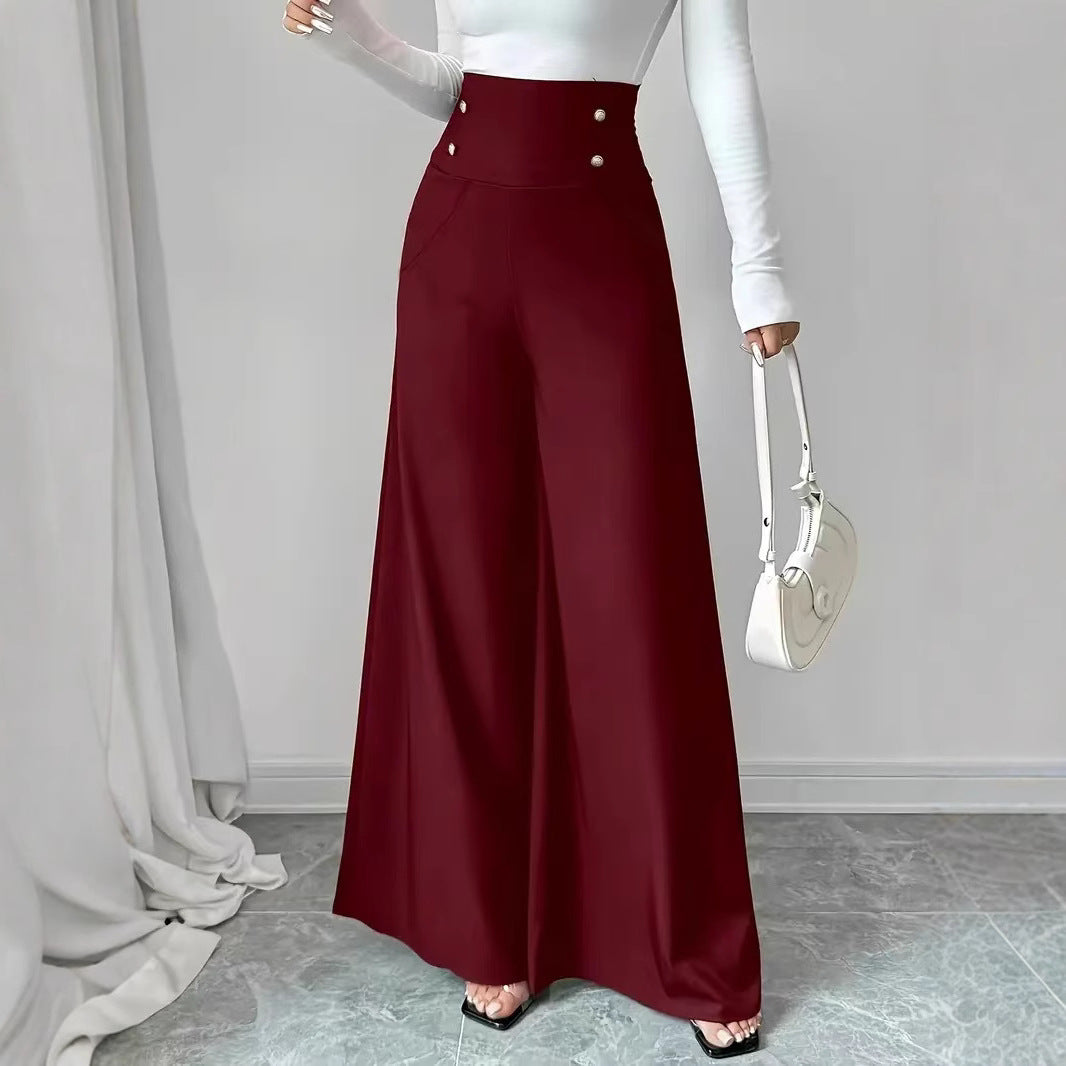 High-waisted wide-leg pants for women with decorative buttons Lune London