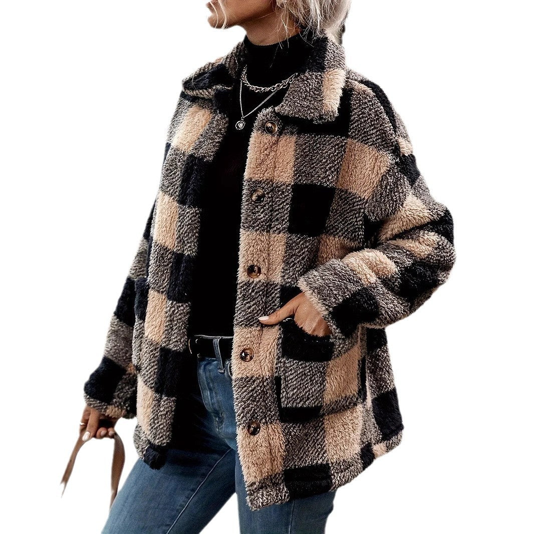 Fleece jacket for women with an elegant check pattern Lune London