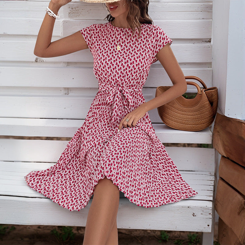Mid-length floral print dress for women with adjustable waist drawstring Lune London