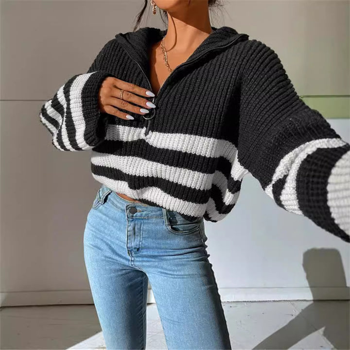 Women's hoodie with textured knit pattern and trendy stripes Lune London