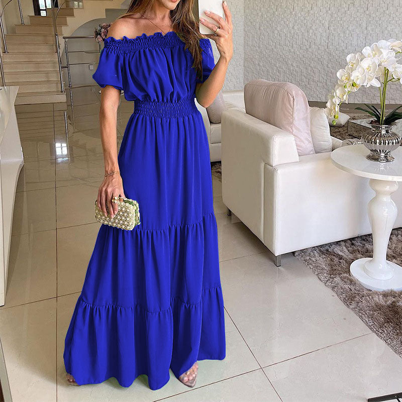 Maxi dress for women with off-shoulder design and ruffle Lune London