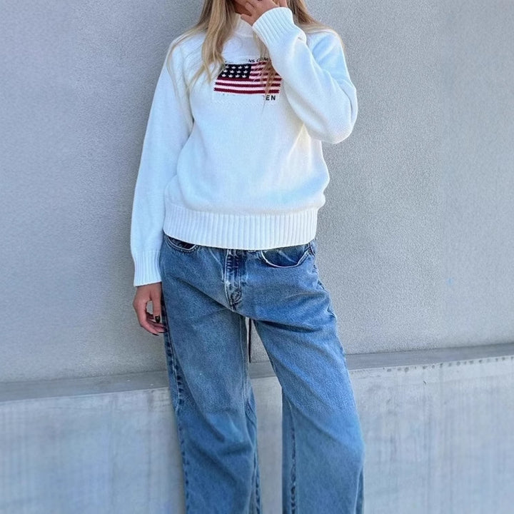 Casual pullover for women with creative flag pattern and soft knit Lune London