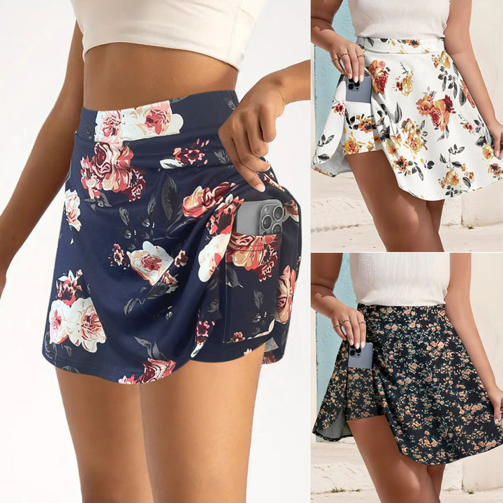Women High Waisted Skater Skirt Floral Print Lune London