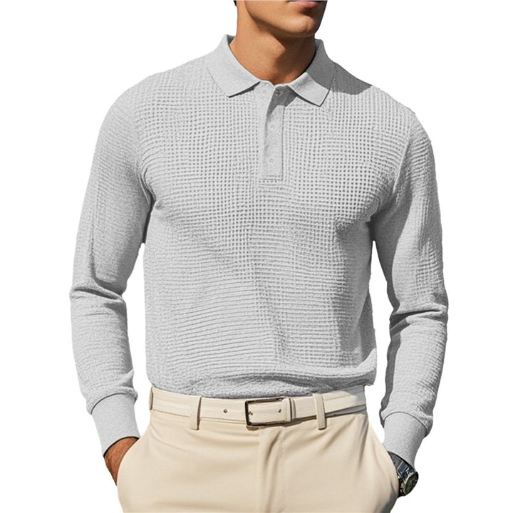 Men's Long Sleeve Polo with Chic Texture and Style
