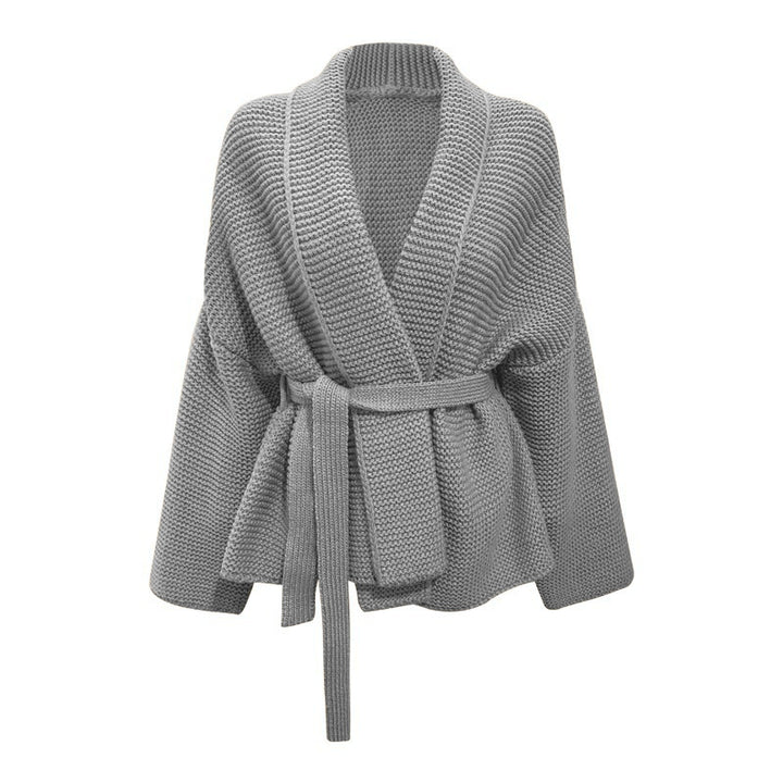 Women's chunky knit cardigan with wide shawl collar and tieable belt Lune Londonl