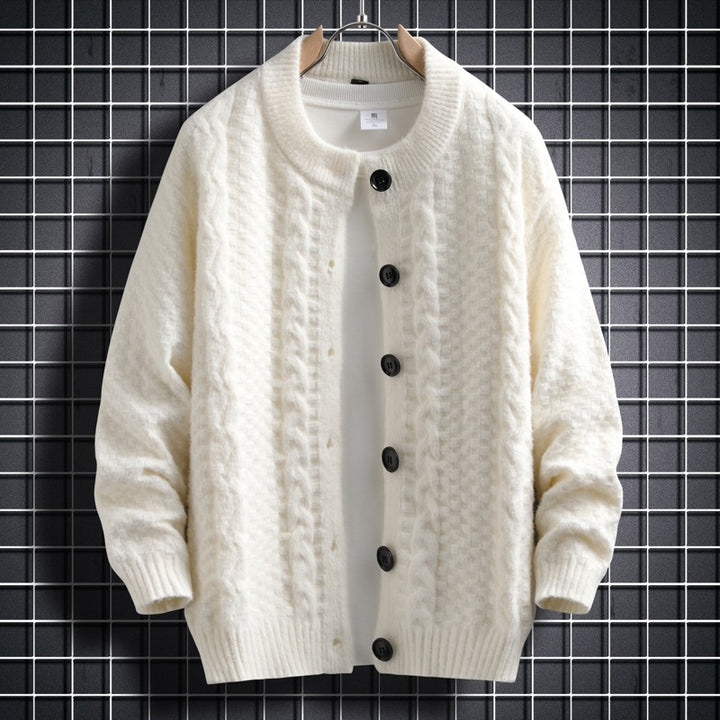 Women knitted cardigan with twisted pattern and buttons down the entire length Lune London