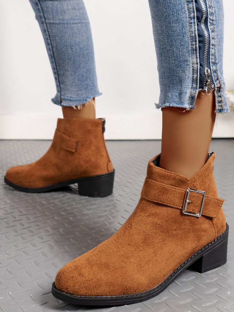 Women's ankle boots with a fashionable buckle detail and a comfortable square heel Lune London
