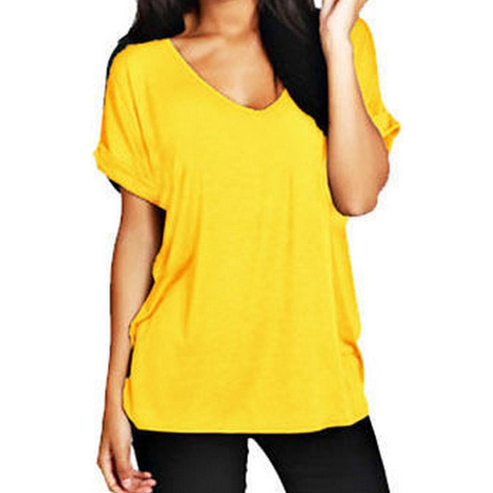 Casual women’s V-neck t-shirt with rolled-up sleeves Lune London