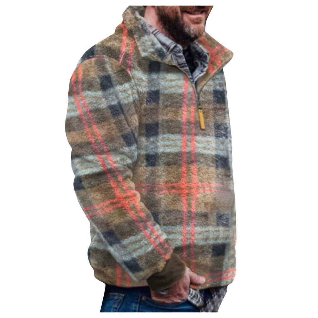 Men's sweater jacket with a colorful geometric design and a practical chest pocket Lune London