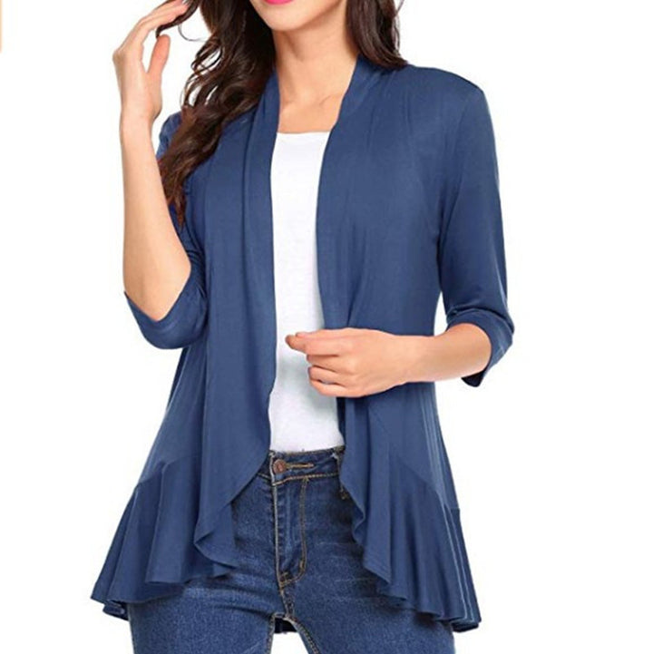 Women's Fashionable Cardigan with Asymmetrical Cut and Flutter Details Chic & Stil