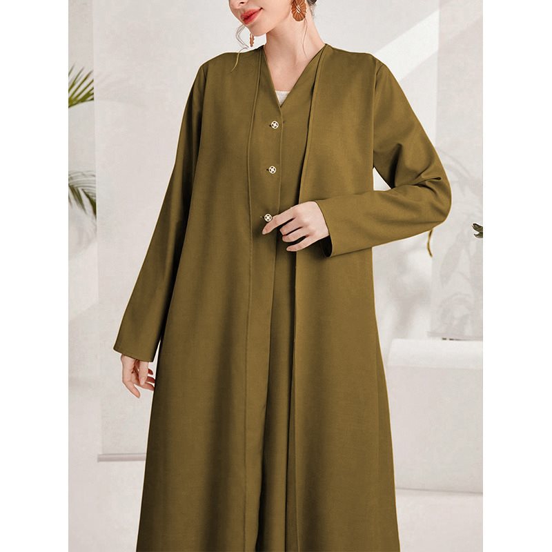 Elegant kaftan dress for women with continuous button placket Lune London