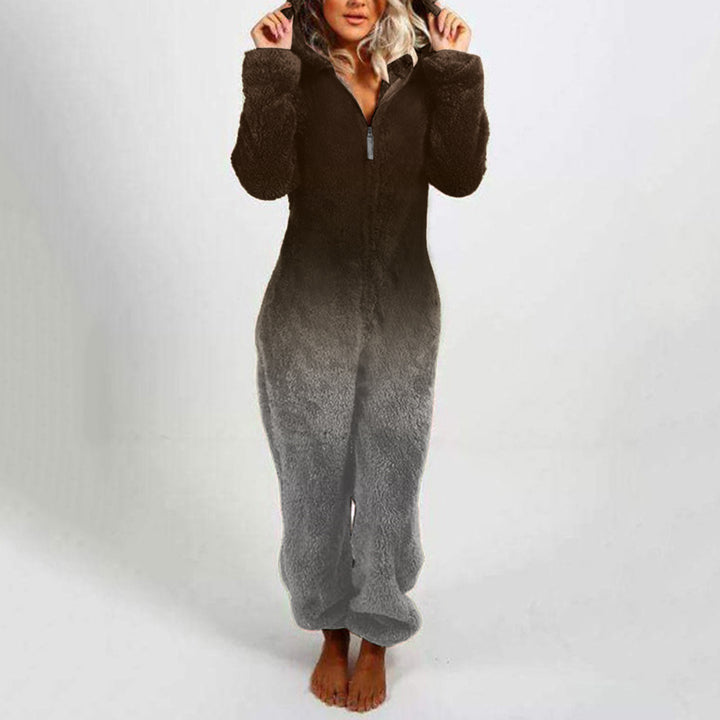 Ladies polar fleece jumpsuit with hood and gradient design Lune London