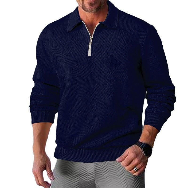 Men's knitted sweater with a short zipper at the front and a textured design Lune London