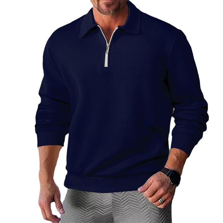 Men's knitted sweater with a short zipper at the front and a textured design Lune London
