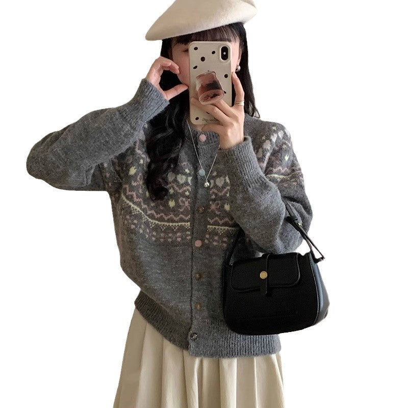 Knit jacket for women with festive pattern and stylish buttons Lune London