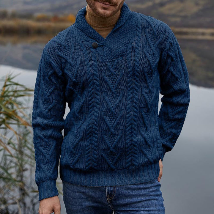 Men's Knit Sweater with Classic Collar and Textured Pattern Lune London