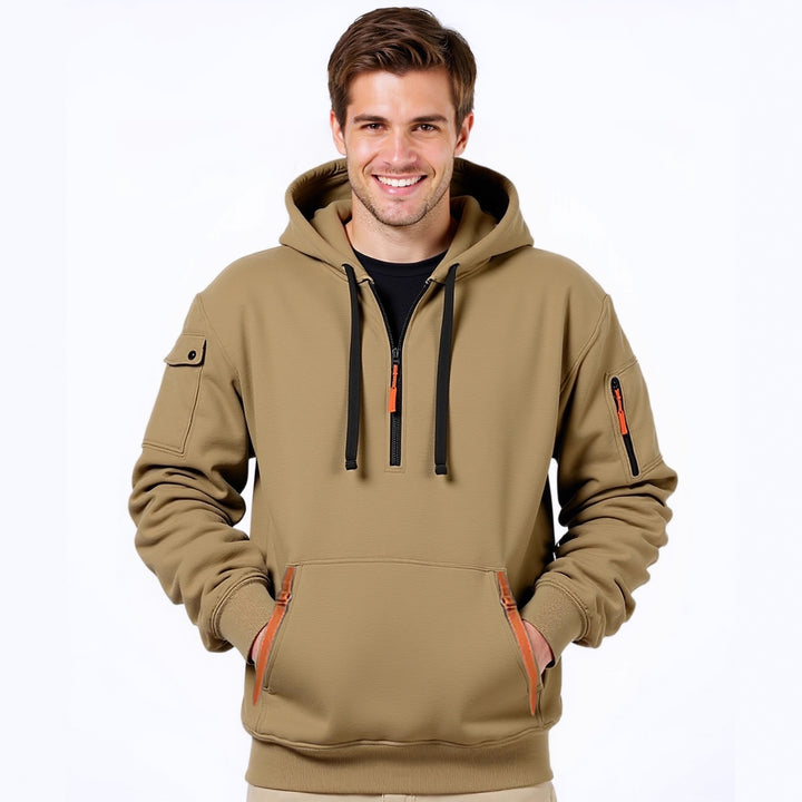 Fashionable men's hoodie with an innovative pocket solution Lune London
