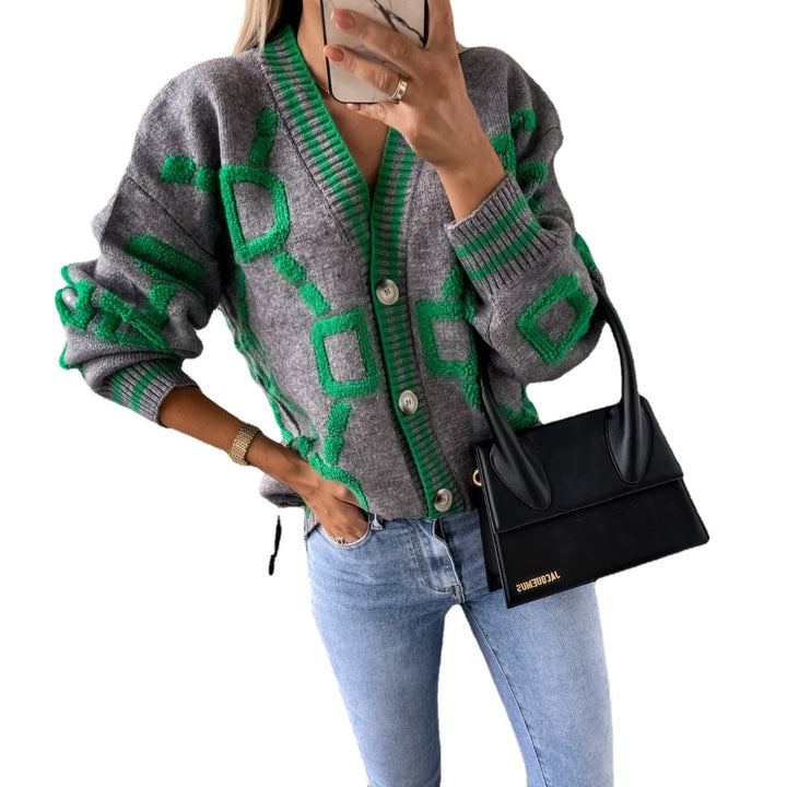 Knit jacket for women with graphic design and button placket Lune London