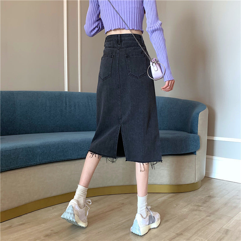 Jupe en denim midi pour dames avec ourlet irrégulier Chic & Stil