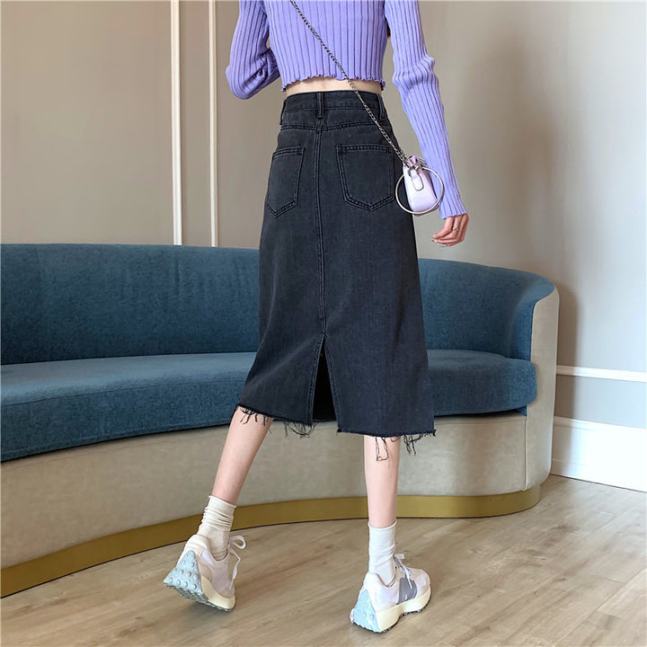 Jupe en denim midi pour dames avec ourlet irrégulier Chic & Stil