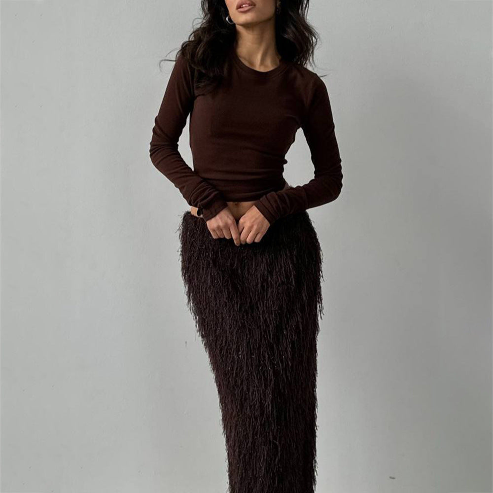 Elegant women's wrap top and maxi skirt with sparkling accents Lune London