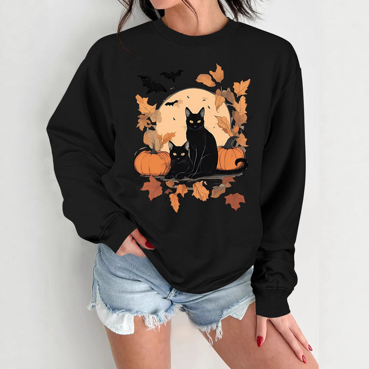 Sweat-shirt pour femmes avec un design de chat d'automne et de citrouille Chic & Stil