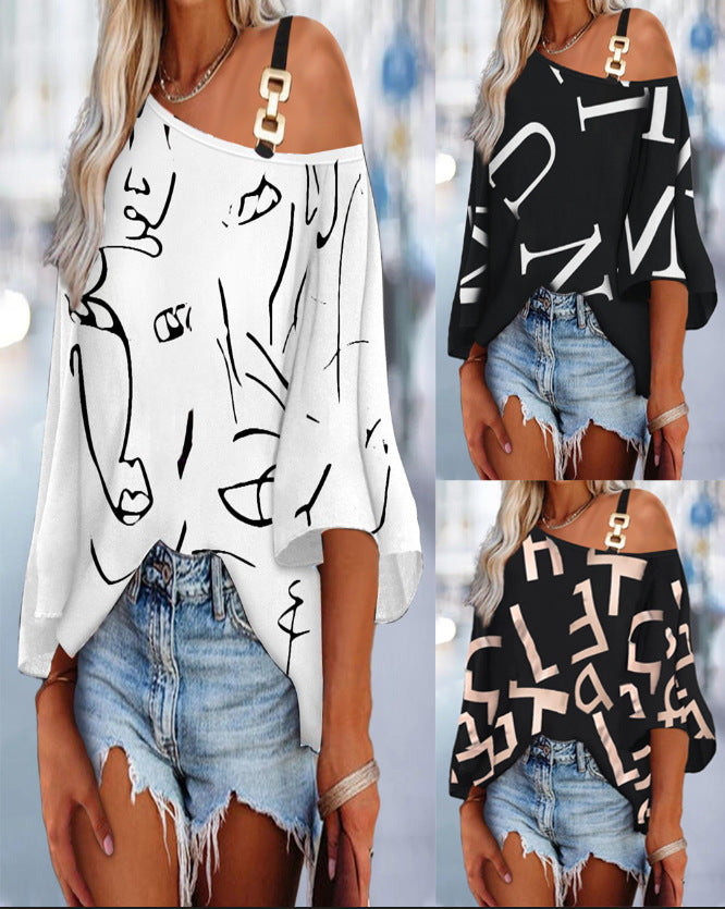 Ladies Off-Shoulder Graphic Printed Blouse Lune London