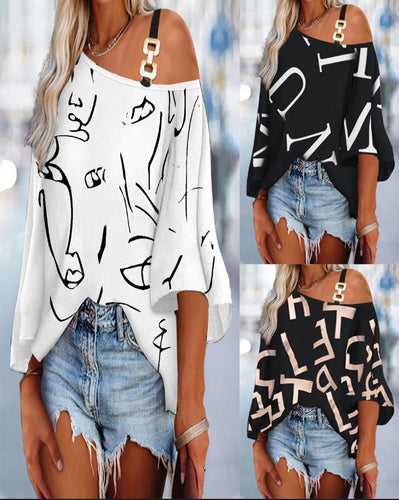 Ladies Off-Shoulder Graphic Printed Blouse Lune London
