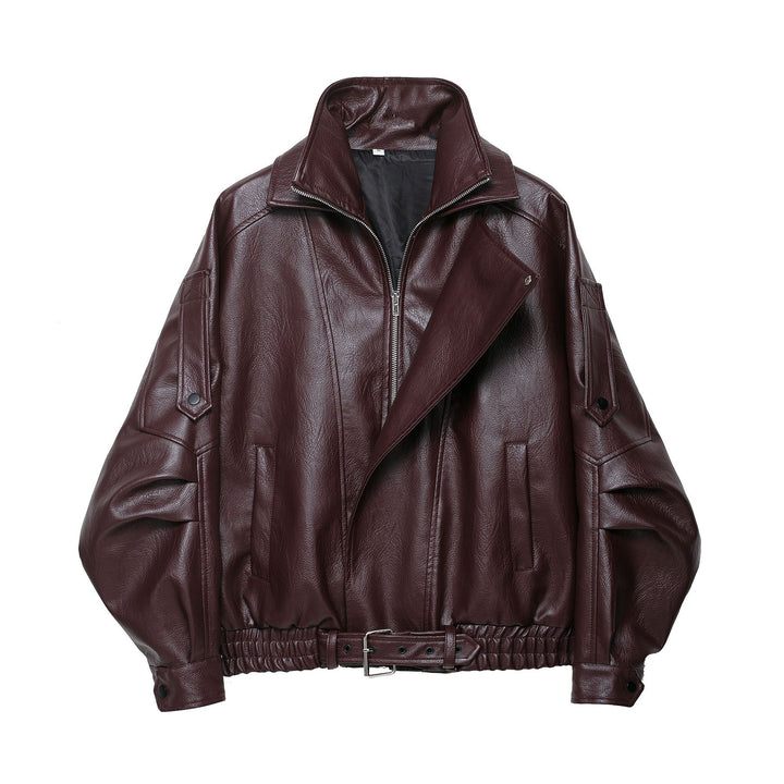 Fashionable synthetic leather jacket for women with an elegant cut and adjustable waist belt Lune London