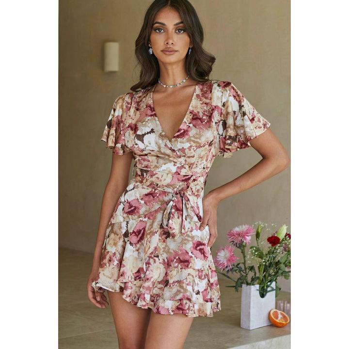 Ladies wrap dress with voluminous sleeves and floral design Lune London