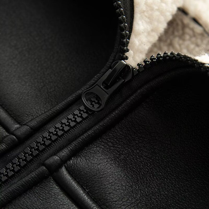 Faux leather jacket for women, fashionable, with warm fleece lining and practical pockets Lune London