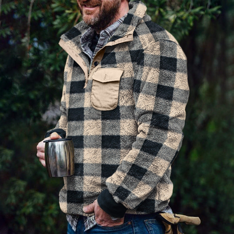 Men’s Fleece Pullover with Plaid Pattern & High Collar | Lune London